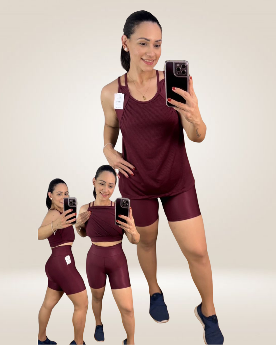 CONJUNTO SHORT 3 PEÇAS - VINHO