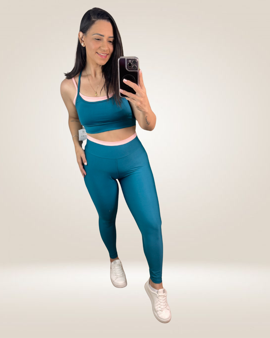 CONJUNTO LEGGING LÍRIO - PETRÓLEO / ROSÊ