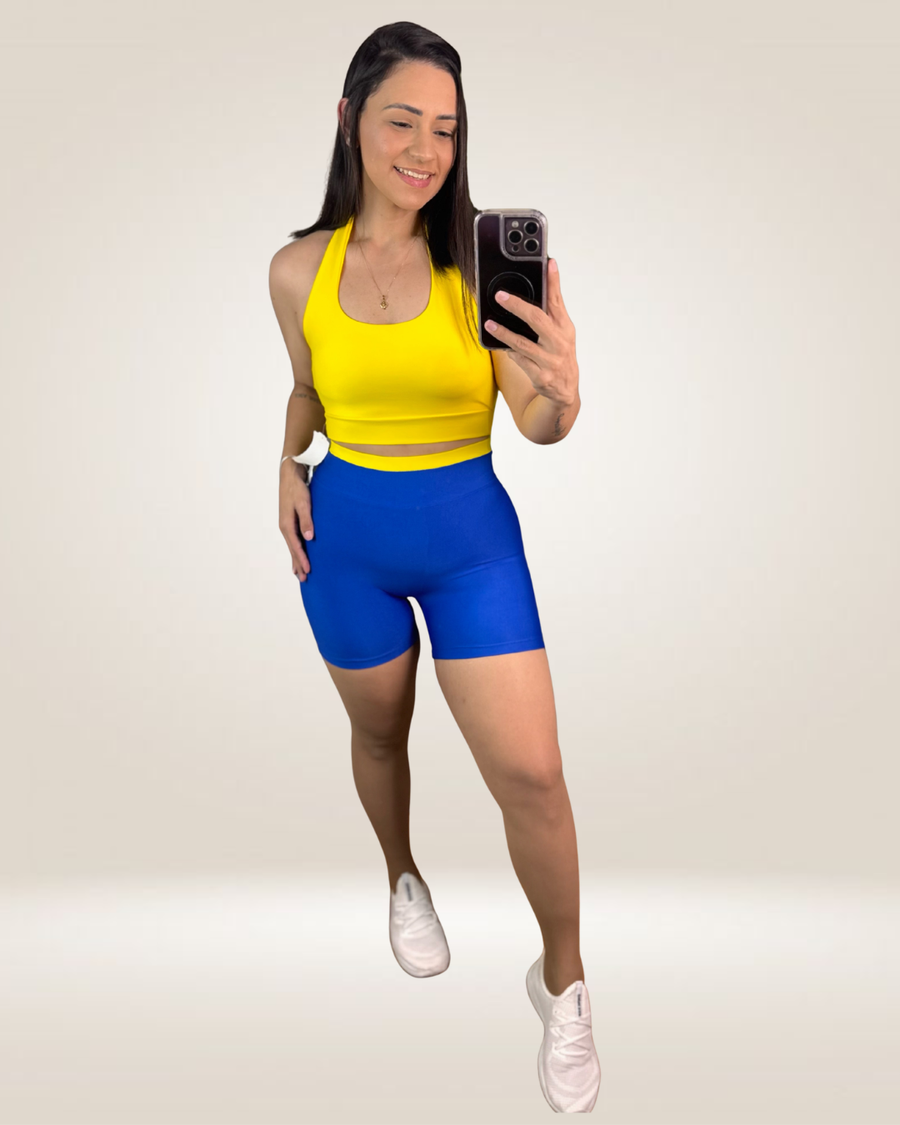 CONJUNTO SHORT BICOLOR FRENTE ÚNICA - AMARELO/AZUL BIC