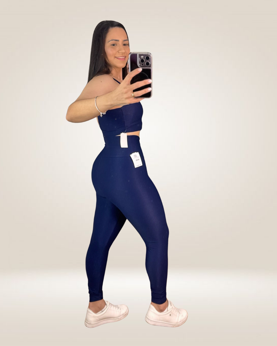 CONJUNTO LEGGING AVELUDADO COMPRESSÃO - MARINHO