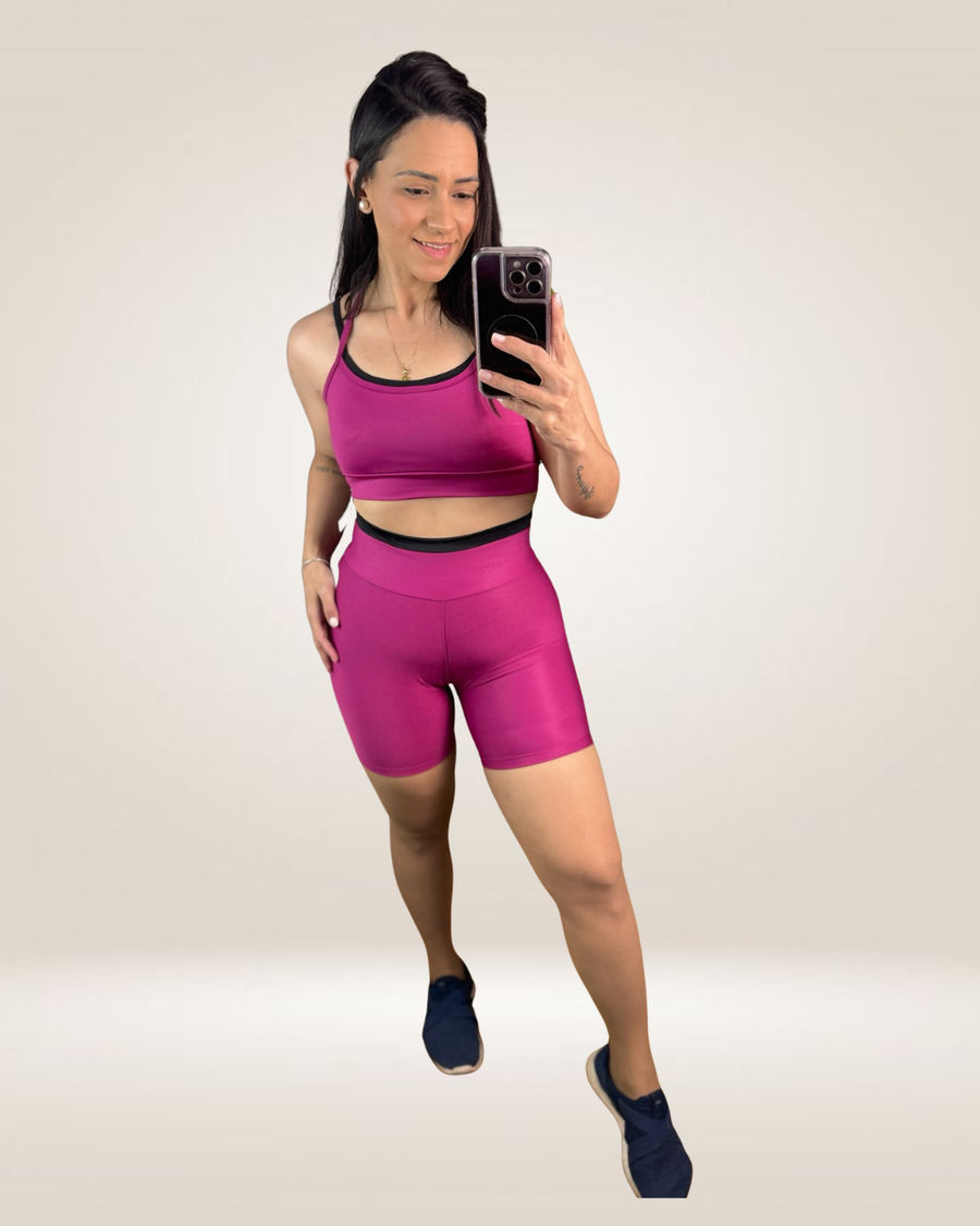 CONJUNTO SHORT LÍRIO - CHERRY / PRETO