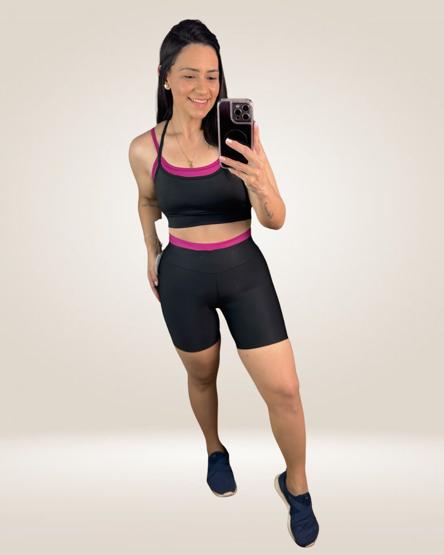 CONJUNTO SHORT LÍRIO - PRETO / CHERRY