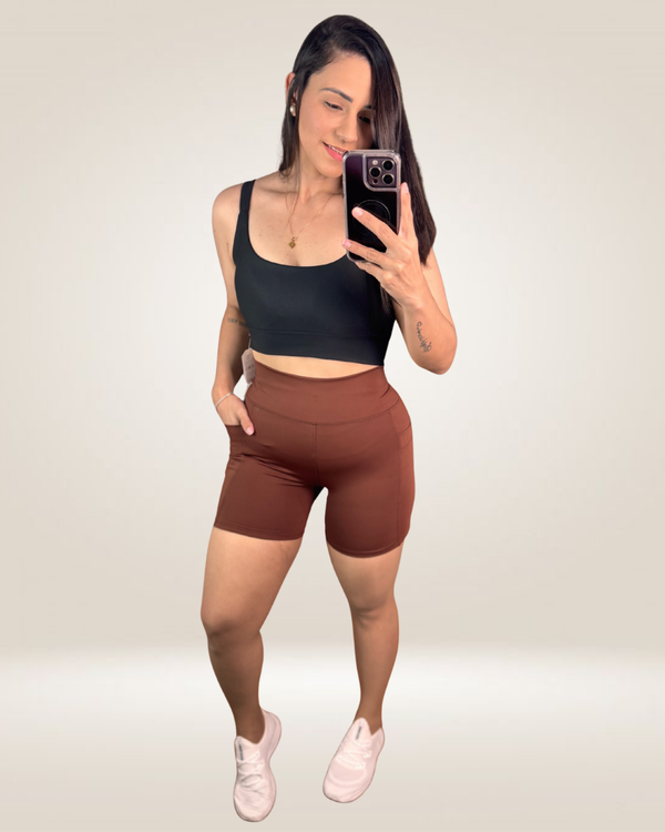 SHORT BOLSOS POLIAMIDA  - MARROM
